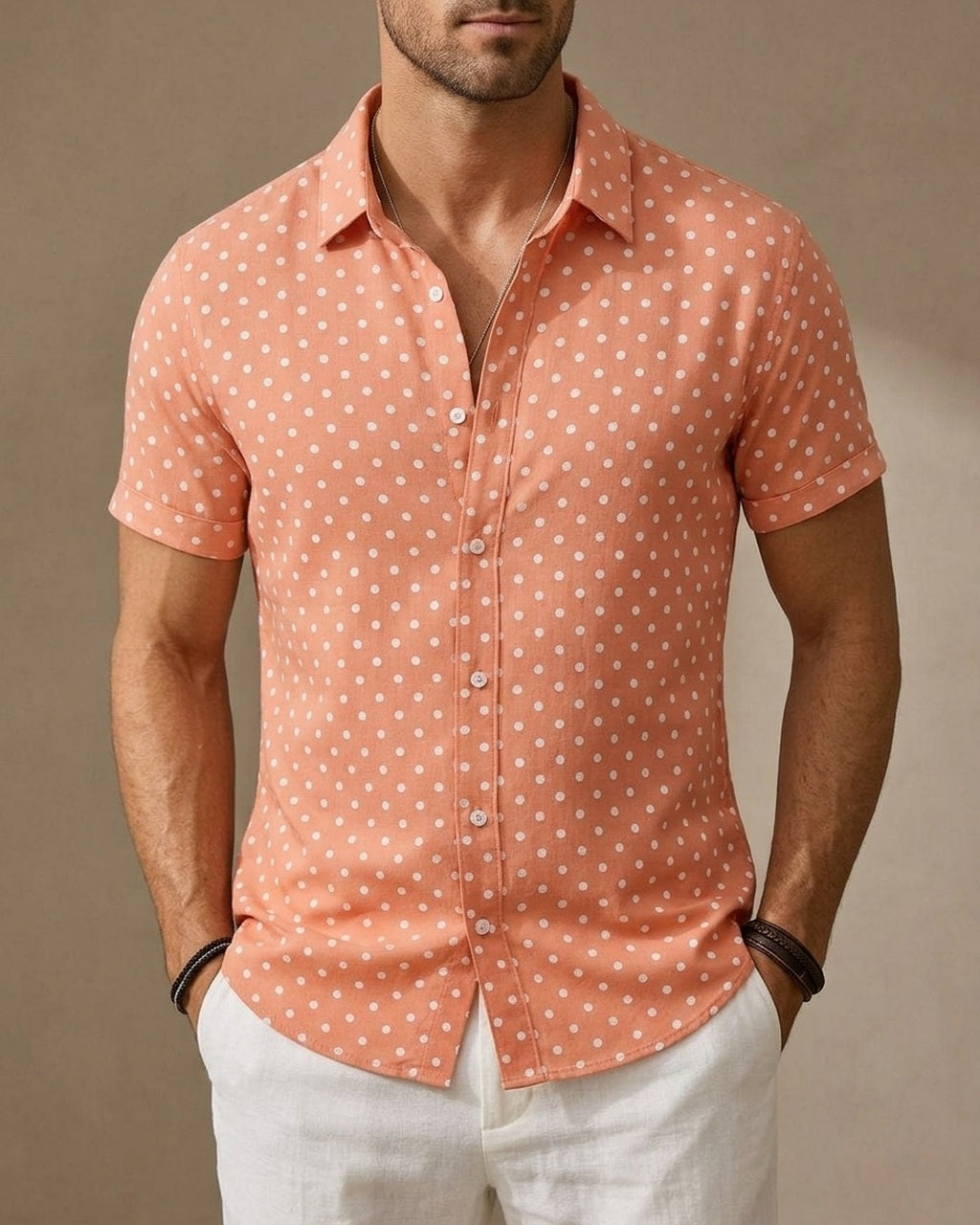 Emory & Blanc Downtown Dot Button Up Romano-style variant Peach