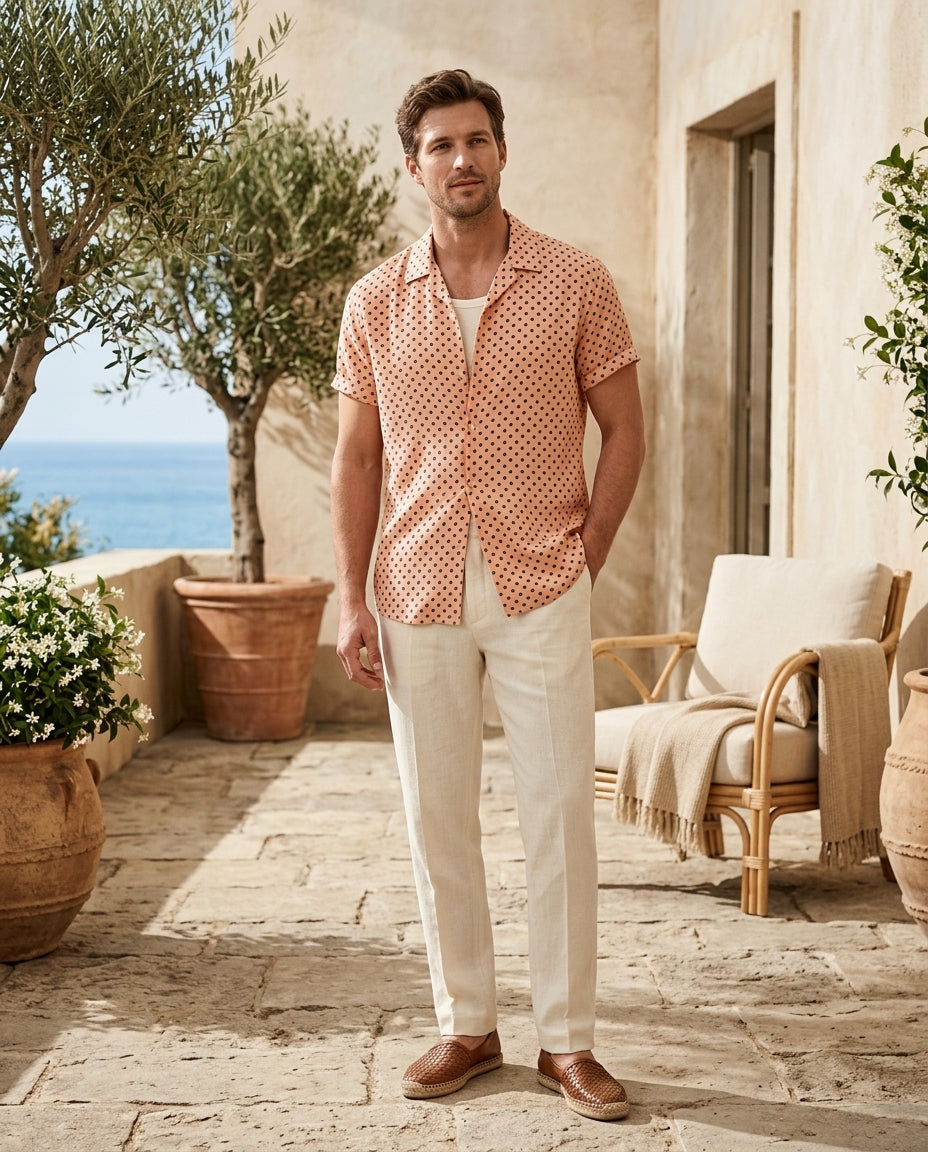 Downtown Dot Button Up premium peach editorial