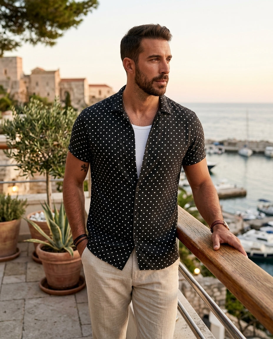 Downtown Dot Button Up premium midnight editorial