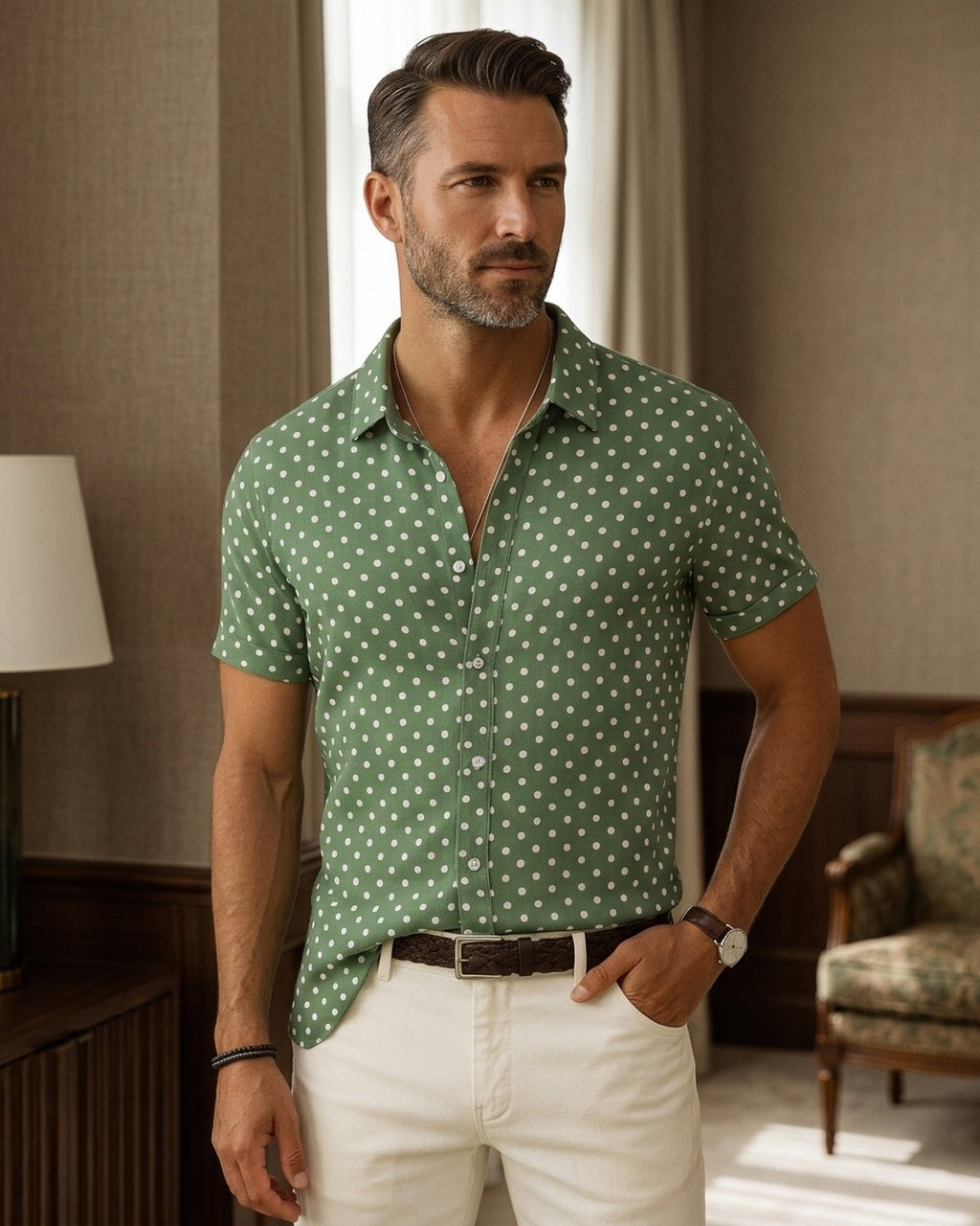 Emory & Blanc downtown dot button up hero 01
