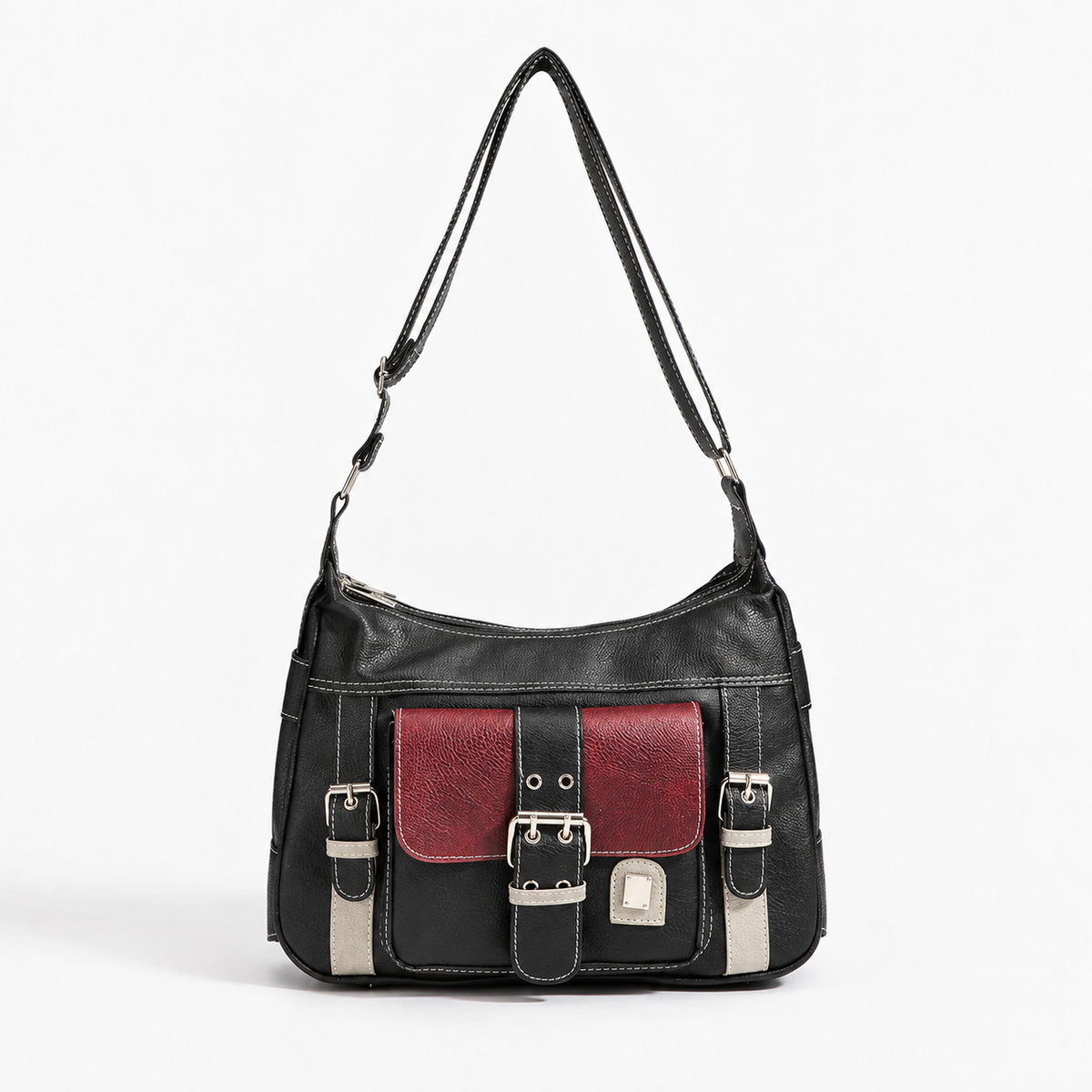 Elara Women's Lightweight Vegan Leather Bag, Buckle Front | Emory & Blanc