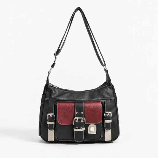 Elara Women's Lightweight Vegan Leather Bag, Buckle Front | Emory & Blanc