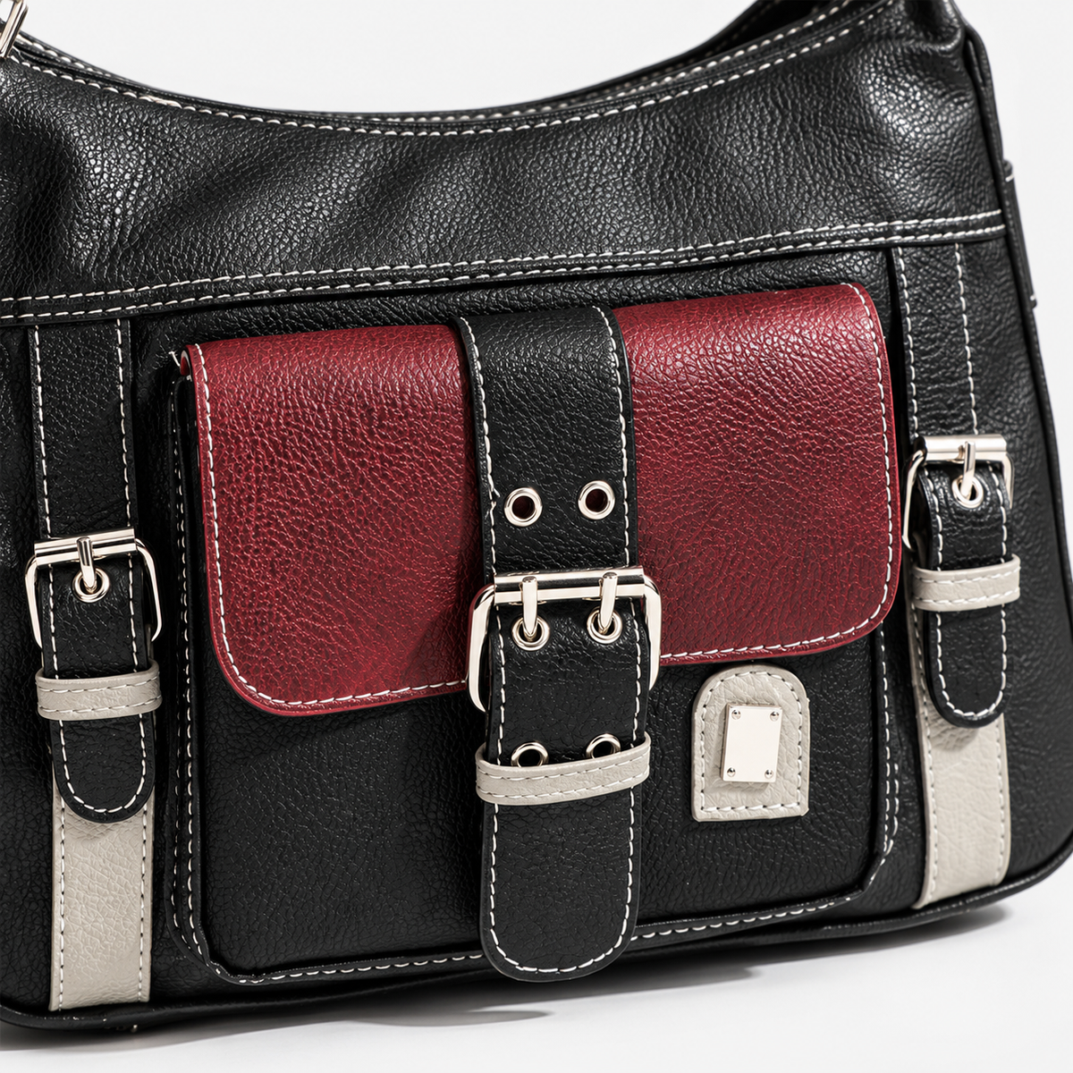 Elara Women's Lightweight Vegan Leather Bag, Buckle Front | Emory & Blanc