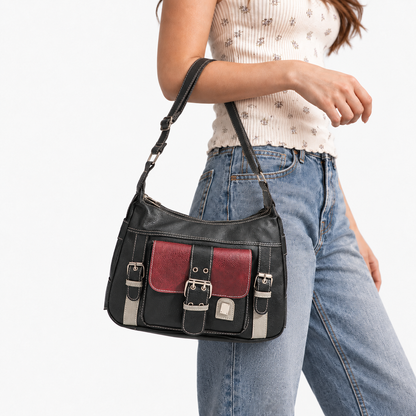 Elara Women's Lightweight Vegan Leather Bag, Buckle Front | Emory & Blanc