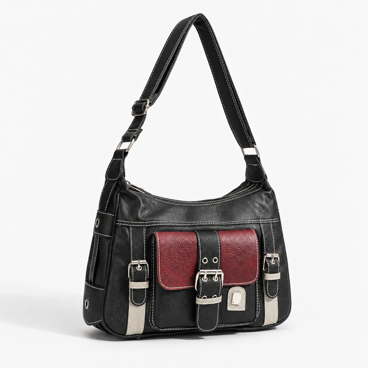 Elara Women's Lightweight Vegan Leather Bag, Buckle Front | Emory & Blanc