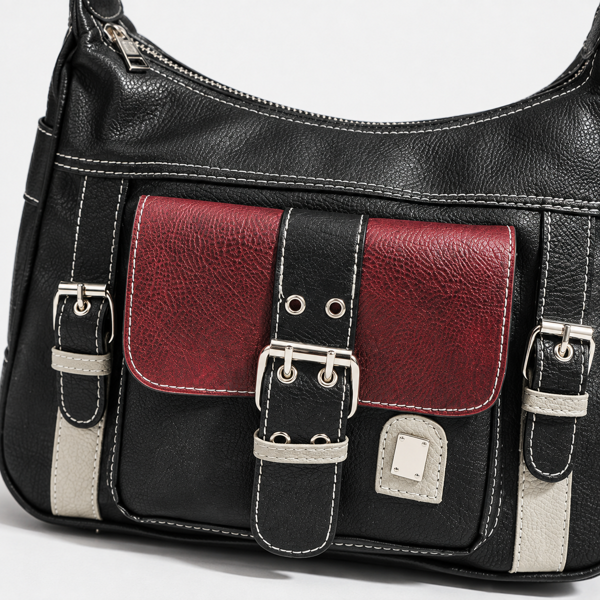 Elara Women's Lightweight Vegan Leather Bag, Buckle Front | Emory & Blanc