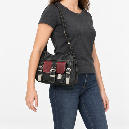 Elara Women's Lightweight Vegan Leather Bag, Buckle Front | Emory & Blanc