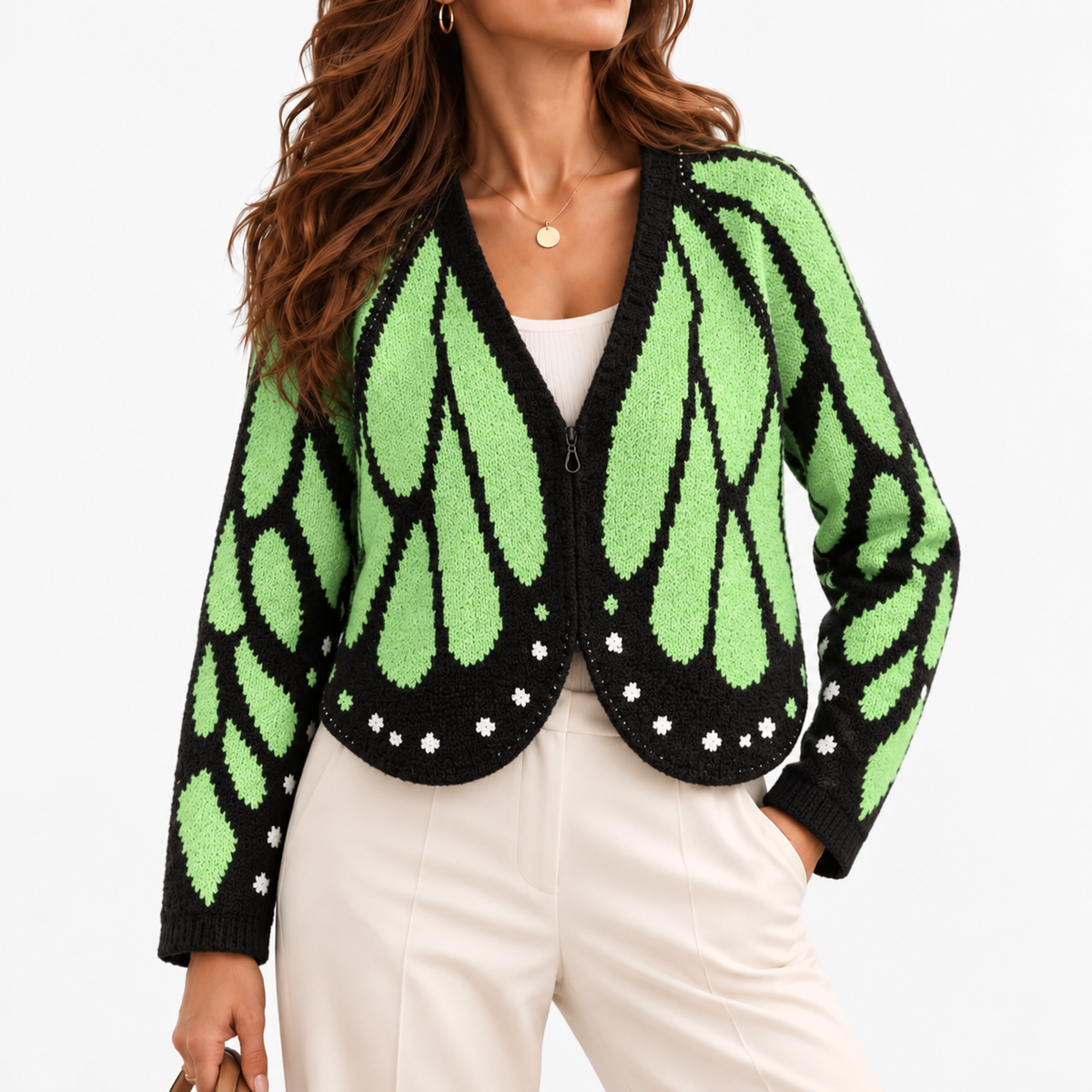 Eliane Cozy Cropped Zip Cardigan — Light Green | Emory & Blanc