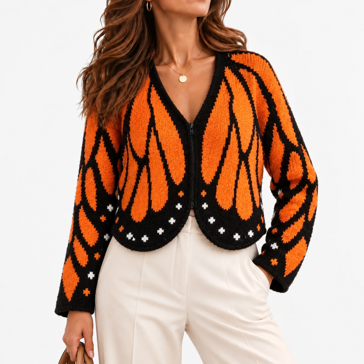 Eliane Cozy Cropped Zip Cardigan — Orange | Emory & Blanc
