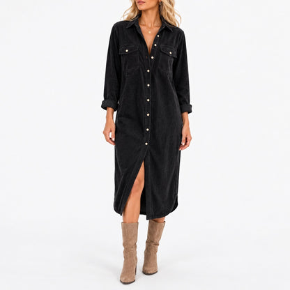 Ellery Comfort Midi Shirt Dress, Chest Pockets — Black | Emory & Blanc