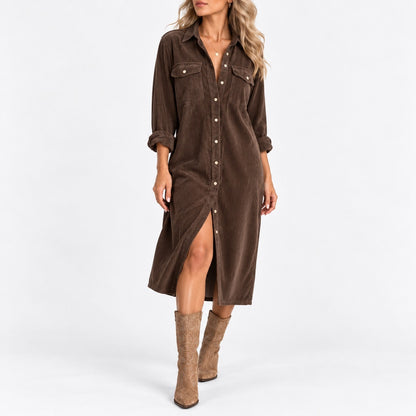 Ellery Comfort Midi Shirt Dress, Chest Pockets — Coffee | Emory & Blanc