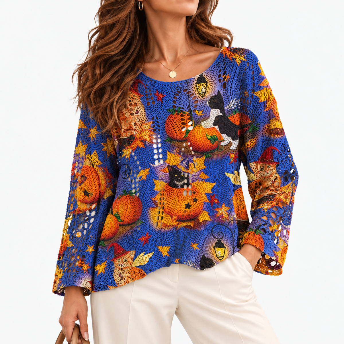 Elora Stretch Halloween Knit Top — Blue | Emory & Blanc