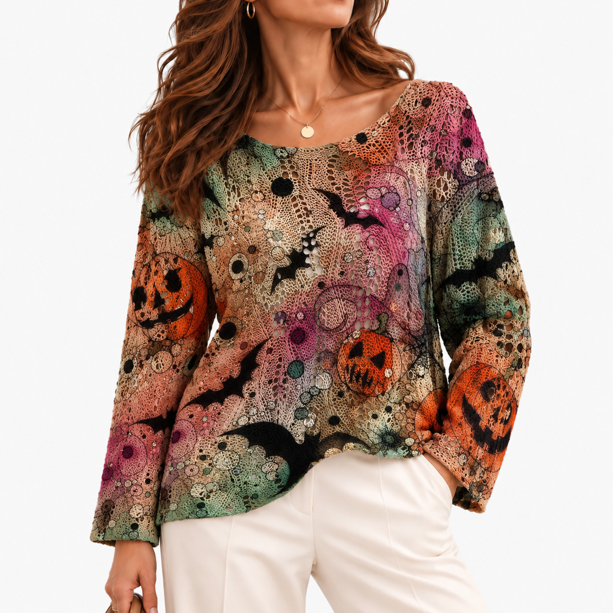 Elora Stretch Halloween Knit Top — Green | Emory & Blanc