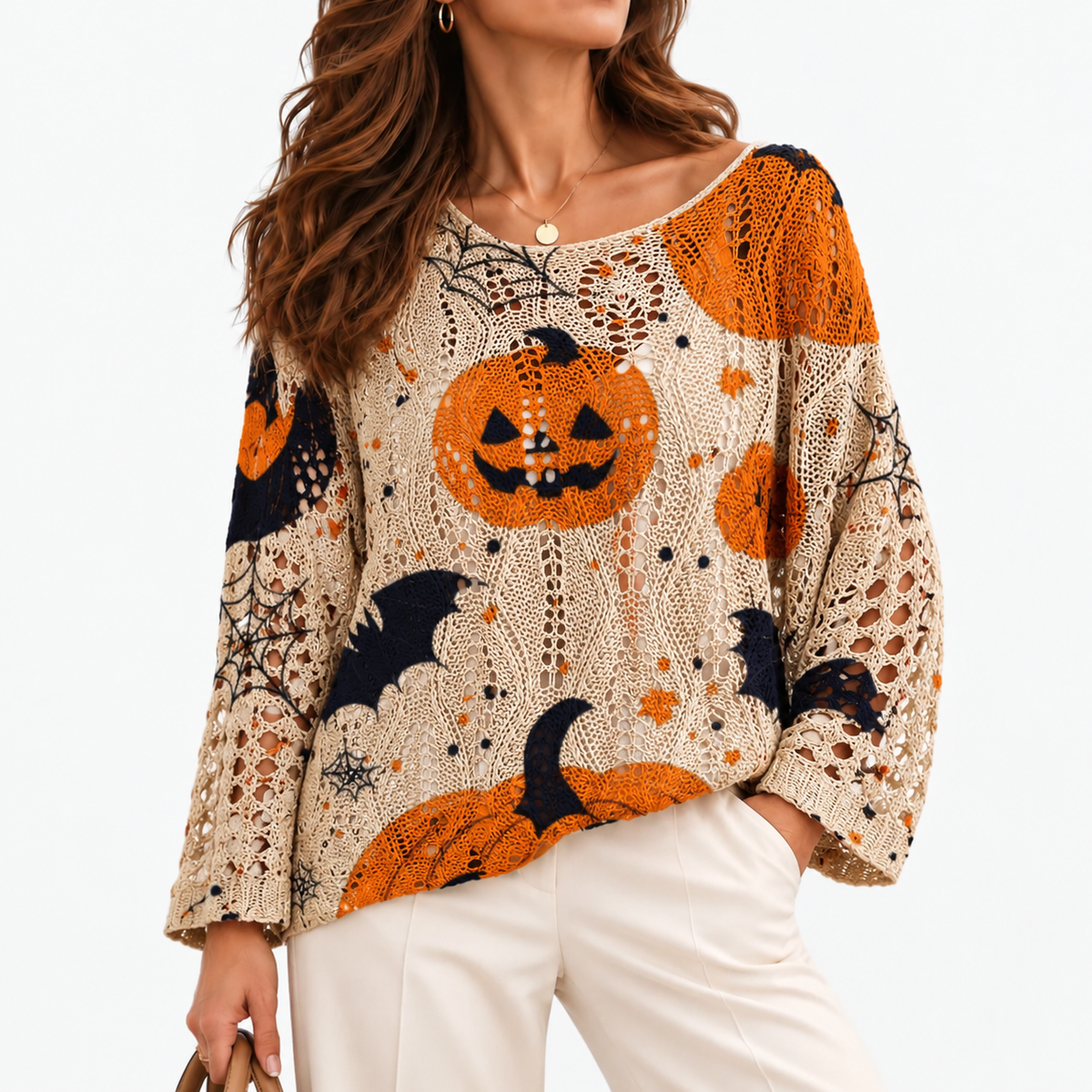 Elora Stretch Halloween Knit Top — Khaki | Emory & Blanc