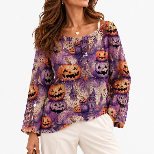 Elora Stretch Halloween Knit Top — Purple | Emory & Blanc