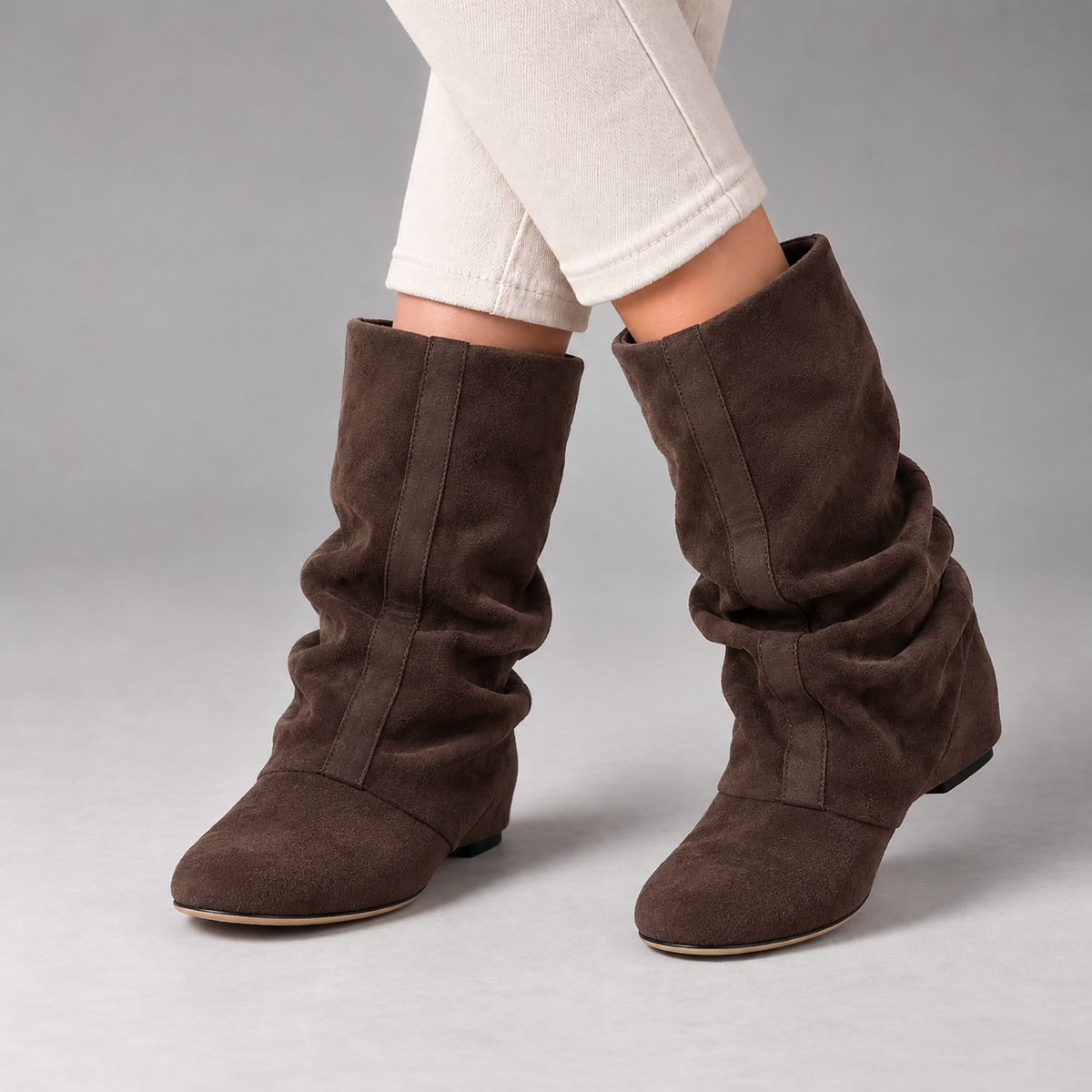 Elsine Soft Slouchy Mid-Calf Boots — Brown | Emory & Blanc