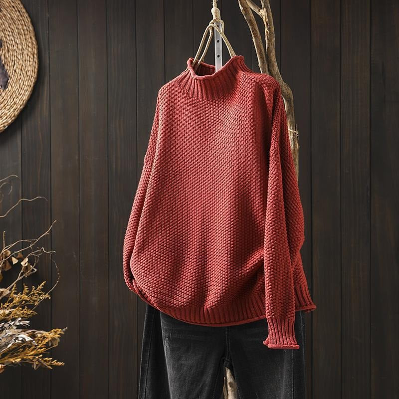 Elviane Soft Mock-Neck Sweater — Red | Emory & Blanc