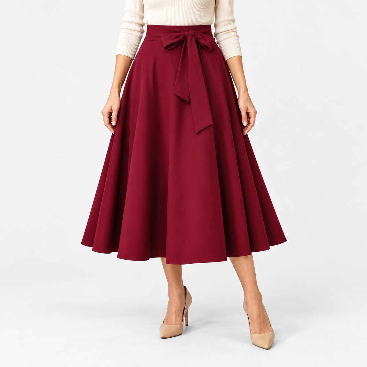 Elvina Comfort Pleated Midi Skirt — Burgundy | Emory & Blanc