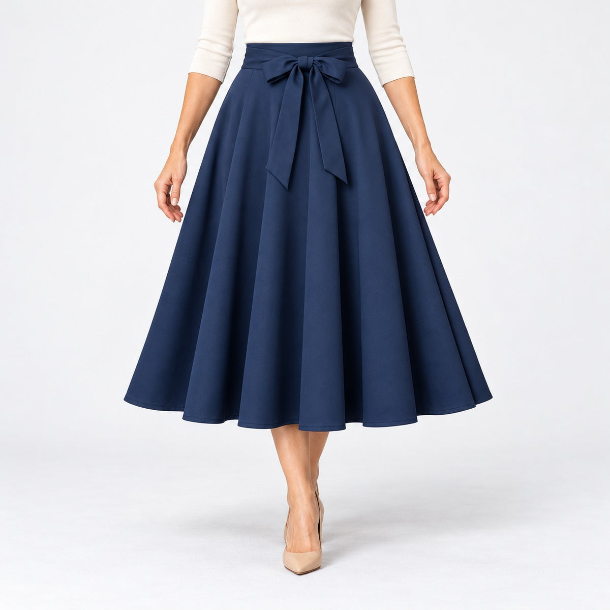 Elvina Comfort Pleated Midi Skirt — Navy Blue | Emory & Blanc