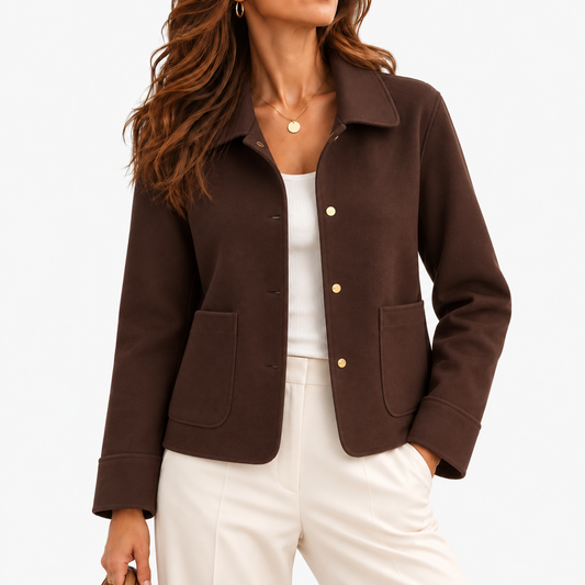 Elvire Soft Collared Overshirt Jacket — Brown | Emory & Blanc