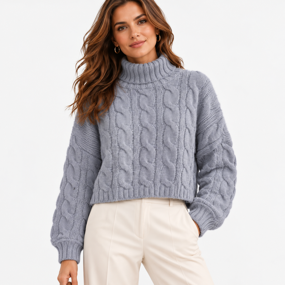 Esme Relaxed Fit Cropped Turtleneck Sweater — Gray | Emory & Blanc