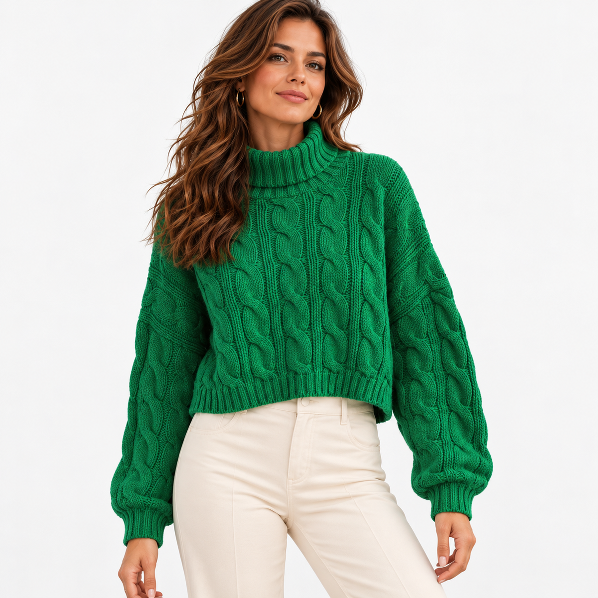 Esme Relaxed Fit Cropped Turtleneck Sweater — Green | Emory & Blanc