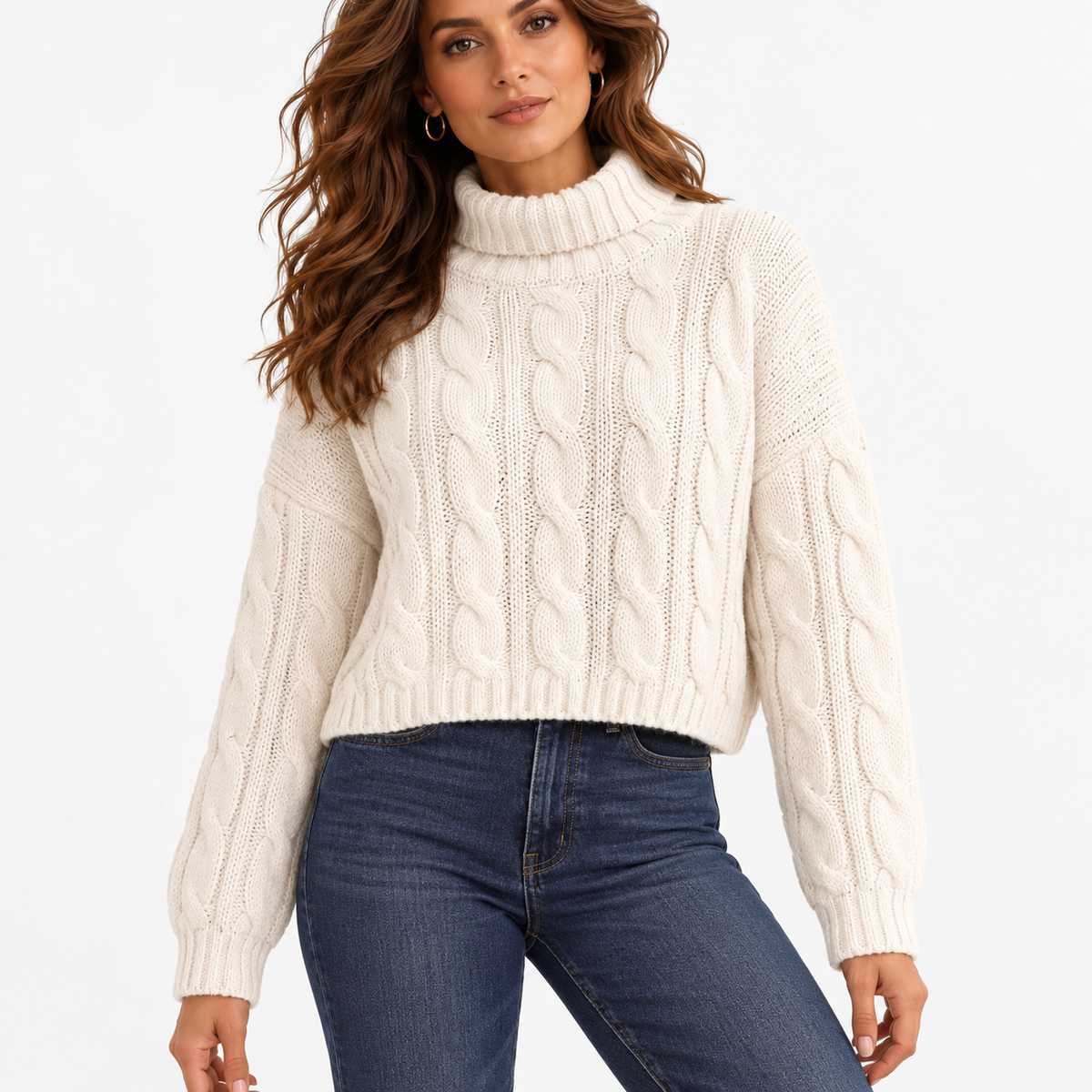 Esme Relaxed Fit Cropped Turtleneck Sweater — Ivory | Emory & Blanc