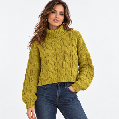 Esme Relaxed Fit Cropped Turtleneck Sweater — Mustard | Emory & Blanc