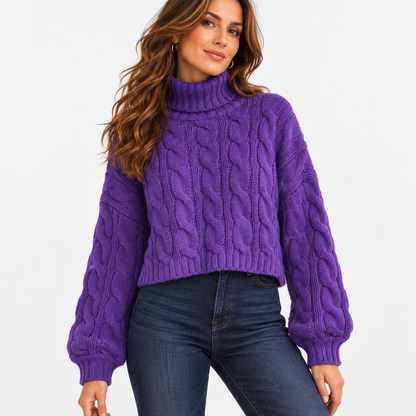 Esme Relaxed Fit Cropped Turtleneck Sweater — Purple | Emory & Blanc
