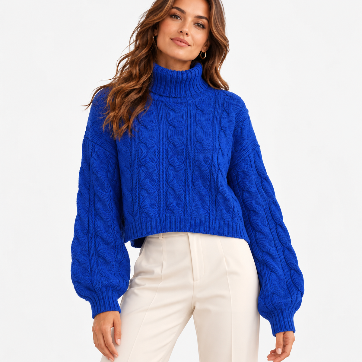 Esme Relaxed Fit Cropped Turtleneck Sweater — Royal Blue | Emory & Blanc