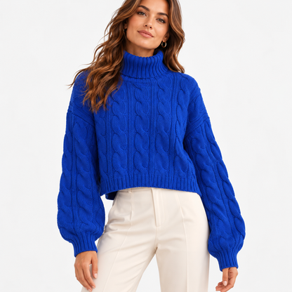 Esme Relaxed Fit Cropped Turtleneck Sweater — Royal Blue | Emory & Blanc