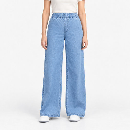 Estella Comfort Wide Leg Jeans, Pull-On Waist — Light Blue | Emory & Blanc