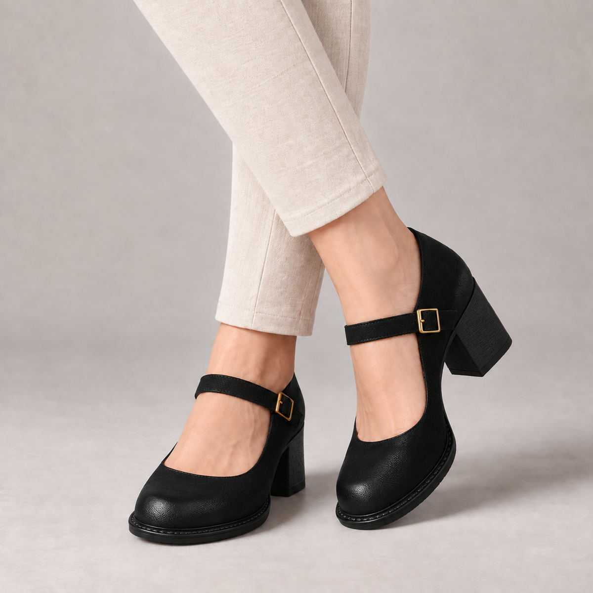 Estelle Women's Everyday Comfort Block Heel Mary Janes — Black | Emory & Blanc