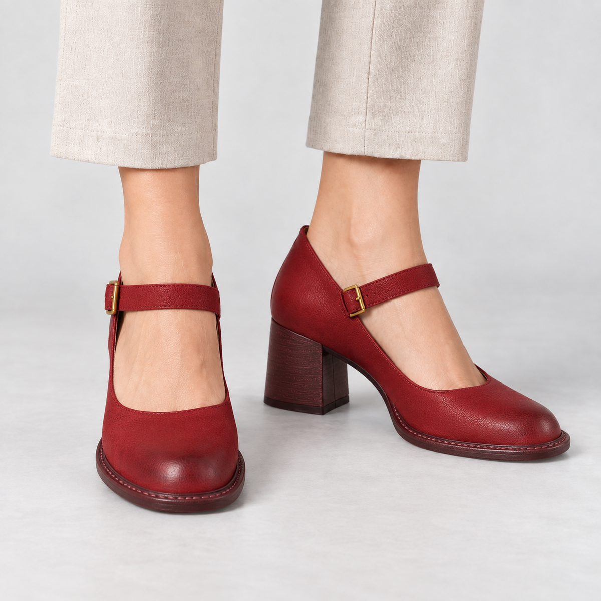 Estelle Women's Everyday Comfort Block Heel Mary Janes — Red | Emory & Blanc