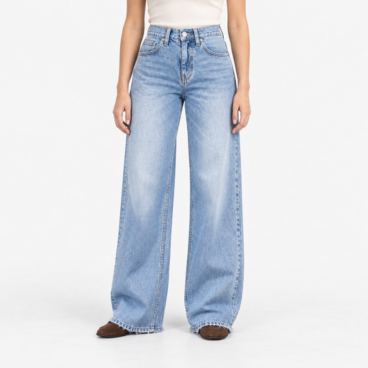 Eveline Relaxed Fit Wide Leg Jeans — Light Blue Wash | Emory & Blanc