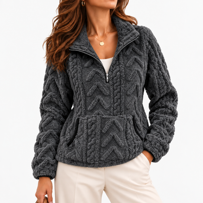 Evelise Soft Half-Zip Fleece Pullover — Dark Grey | Emory & Blanc