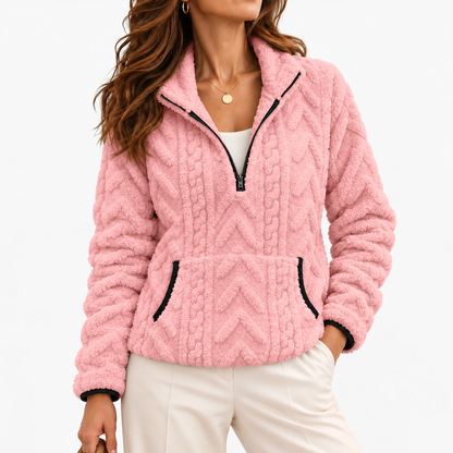 Evelise Soft Half-Zip Fleece Pullover — Pink | Emory & Blanc