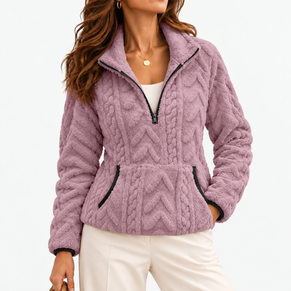 Evelise Soft Half-Zip Fleece Pullover — Purple | Emory & Blanc