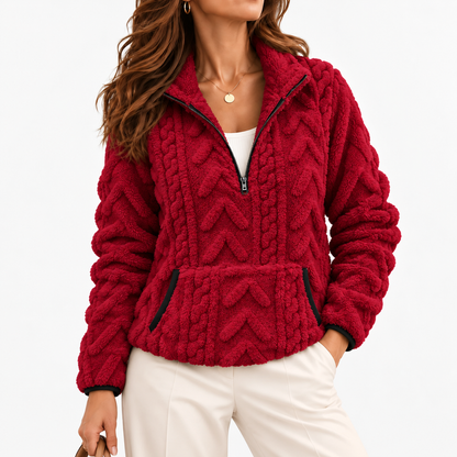 Evelise Soft Half-Zip Fleece Pullover — Red | Emory & Blanc