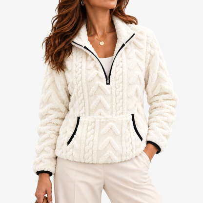 Evelise Soft Half-Zip Fleece Pullover — White | Emory & Blanc