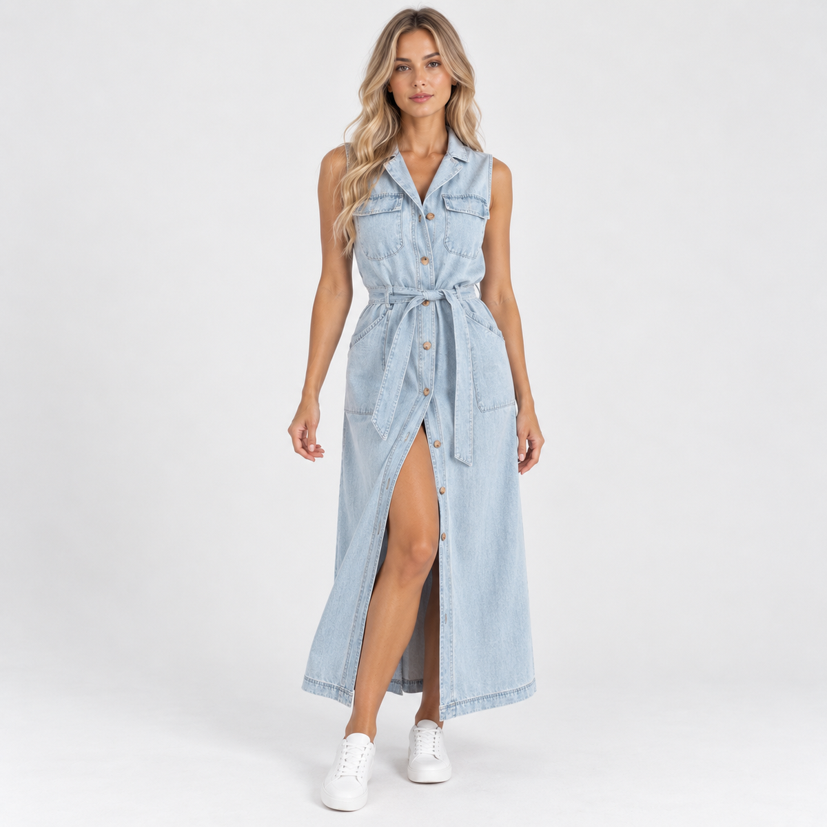 Everly Comfort Sleeveless Belted Shirt Dress | Emory & Blanc
