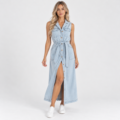 Everly Comfort Sleeveless Belted Shirt Dress | Emory & Blanc