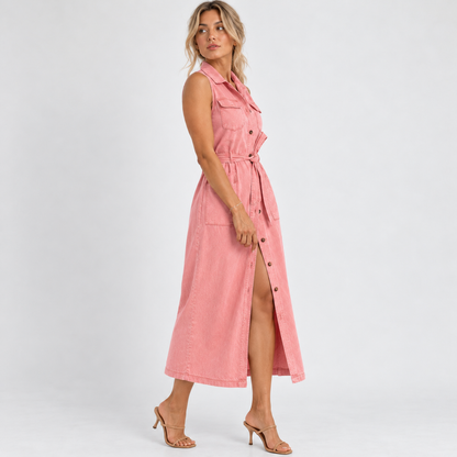 Everly Comfort Sleeveless Belted Shirt Dress | Emory & Blanc