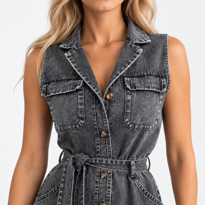 Everly Comfort Sleeveless Belted Shirt Dress | Emory & Blanc