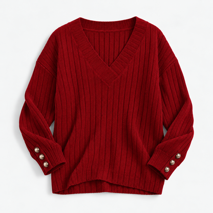 Francesca Relaxed Fit V-Neck Sweater, Button Cuffs | Emory & Blanc