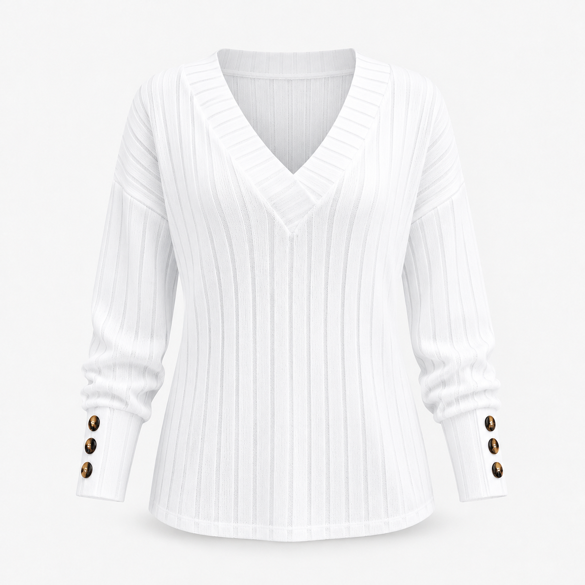 Francesca Relaxed Fit V-Neck Sweater, Button Cuffs | Emory & Blanc