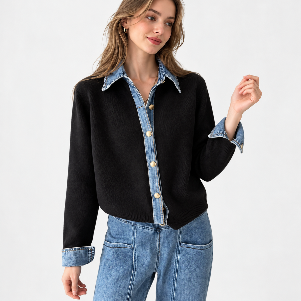 Francine Soft Collared Cardigan — Black | Emory & Blanc