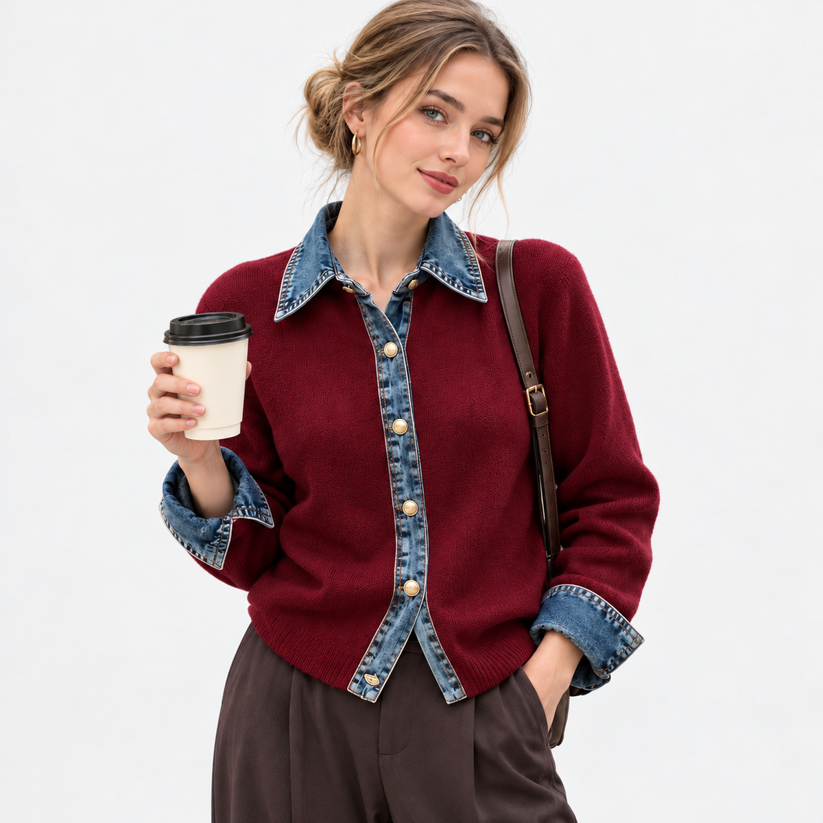 Francine Soft Collared Cardigan — Burgundy | Emory & Blanc