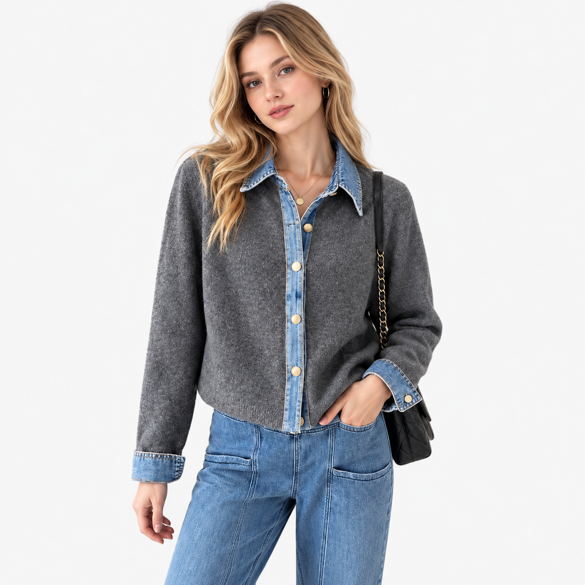 Francine Soft Collared Cardigan — Charcoal | Emory & Blanc