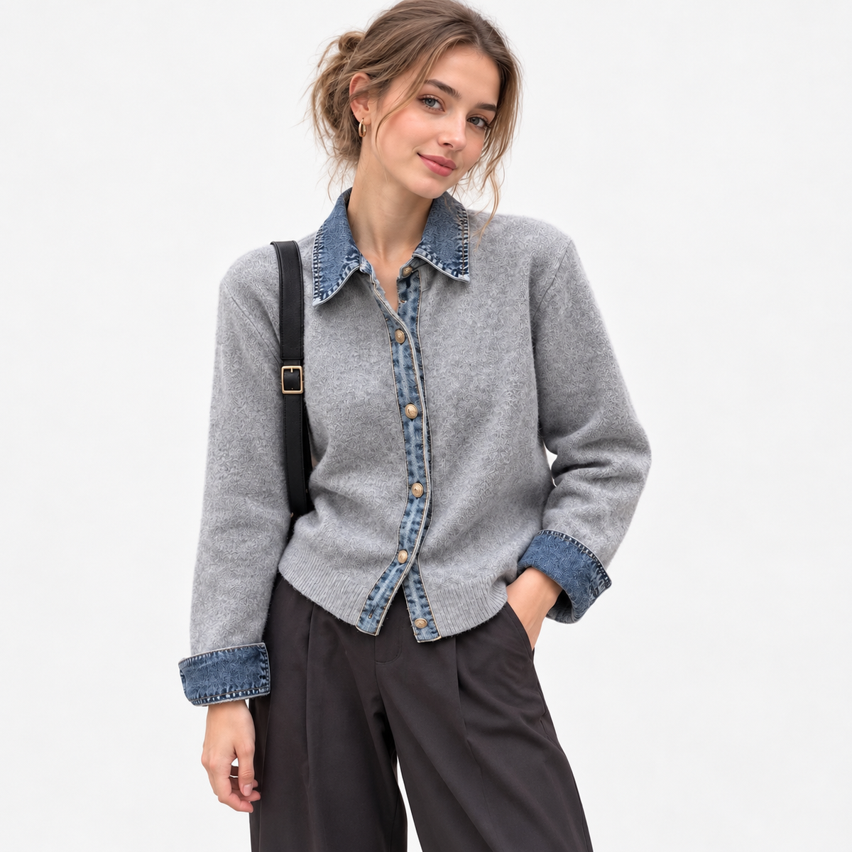 Francine Soft Collared Cardigan — Stone | Emory & Blanc